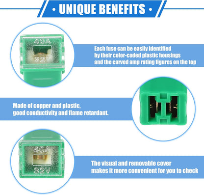 1 x 40Amp Green Small Slow Blow Fuse Block 10mmx12mm x 27mm High 40A Fuse (1pc)