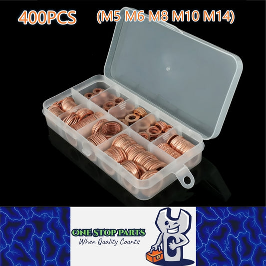 400 x Assorted Copper Sump Plug Washers M5 M6 M8 M10 M12 M14 Suits Most Vehicles