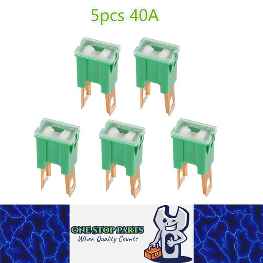 5 x 40Amp Green Large Male Slow Blow Fuse Block 15mmx22mm x 43mm High 40A Fuse