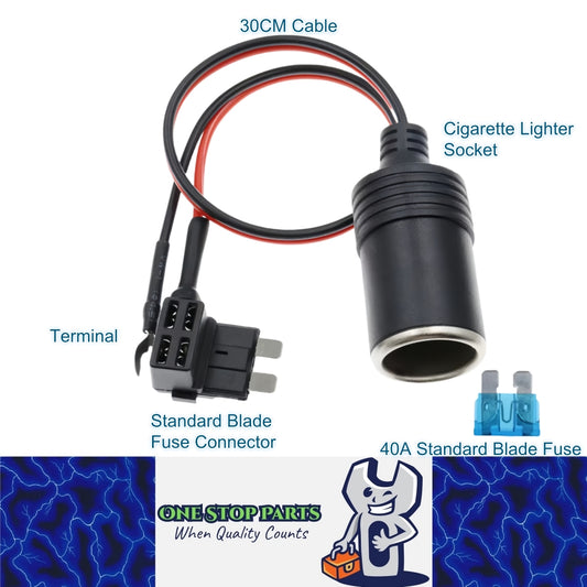 Standard Blade fuse Connector Cigarette Lighter Socket Adapter Cable 40A Fuse
