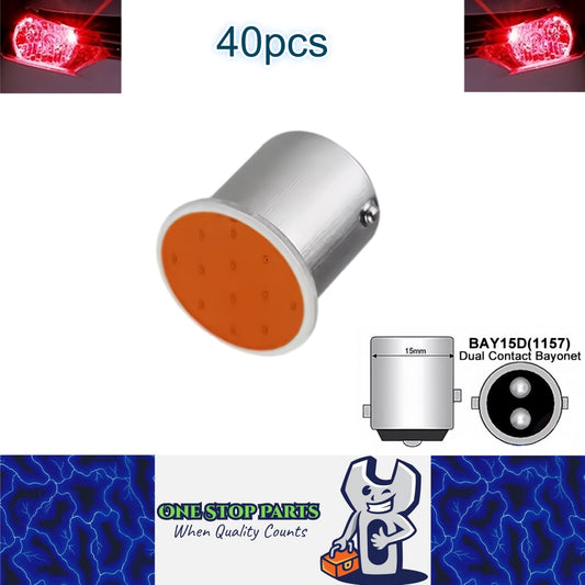40 x Stop/Tail Red BAY15D 1157 12V COB Style Red Flat Face LEDs (40pcs)