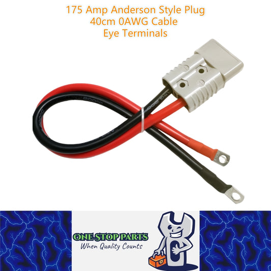 1 x 175amp Anderson Style Plug With 40cm 0AWG Cable with Eye Terminals 175 Amp