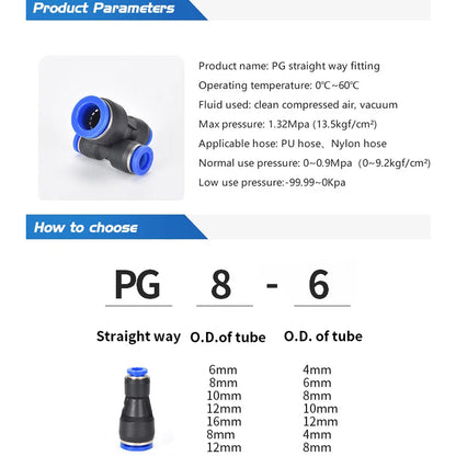 40pcs Air Straight Pneumatic Fittings PG Series Connectors OD 4/6/8/10/12mm