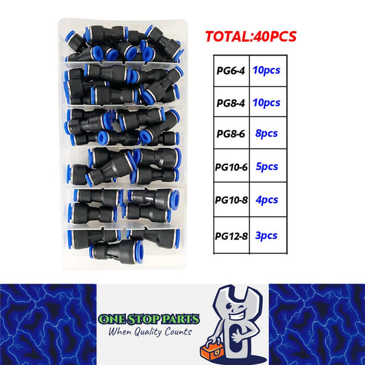 40pcs Air Straight Pneumatic Fittings PG Series Connectors OD 4/6/8/10/12mm