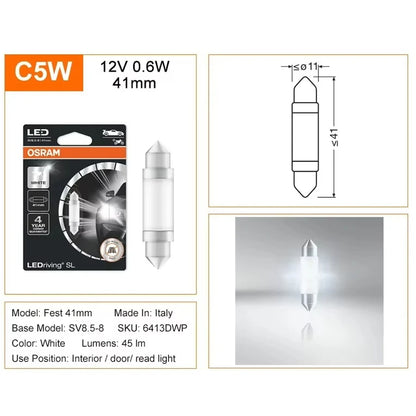 1 x OSRAM C5W LED Festoon 41mm 12V 6000K White LEDriving SL Osram 41mm Festoon