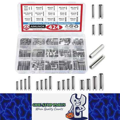 424pcs Stainless Steel Roll Pins Kit Spring Dowels Slotted Pins and Split Pins