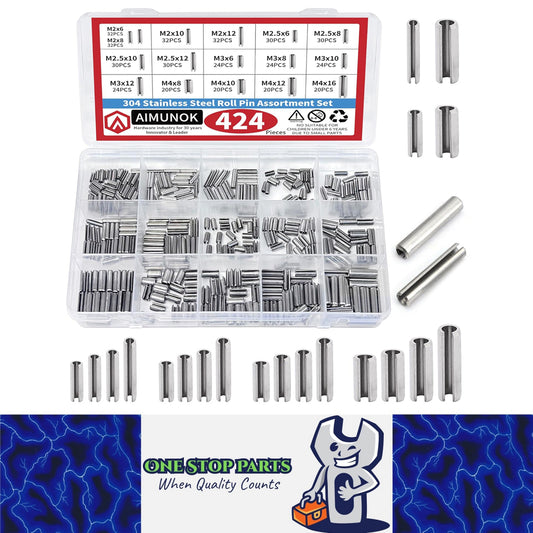 424pcs Stainless Steel Roll Pins Kit Spring Dowels Slotted Pins and Split Pins