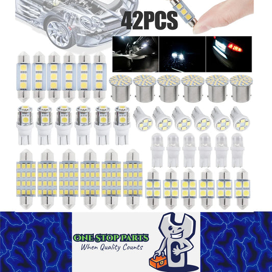 42pcs Car LED Globes Kit White 6000K T10 Festoon 1157 BAY15D LED Bulbs Set