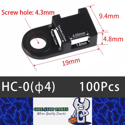 100 X Black Cable tie Mounts Plastic 4.3mm screw or pop rivet base for cable tie