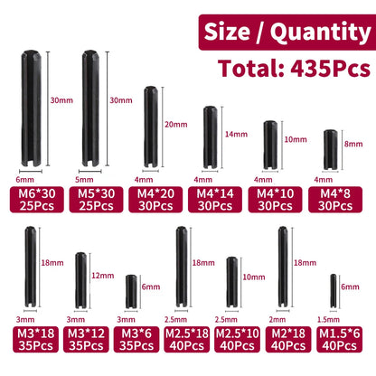 435pcs Roll Pin Kit Slotted Tension Pins Split Dowels & Expansion Spring Pin