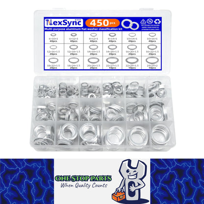 450pcs Aluminum Flat Washers Assortment Kits 18 Sizes M5-M24 Crush Washers