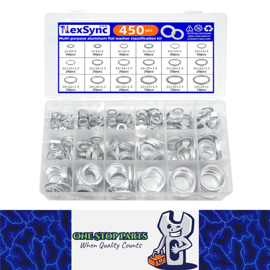 450pcs Aluminum Flat Washers Assortment Kits 18 Sizes M5-M24 Crush Washers