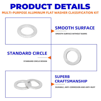 450pcs Aluminum Flat Washers Assortment Kits 18 Sizes M5-M24 Crush Washers