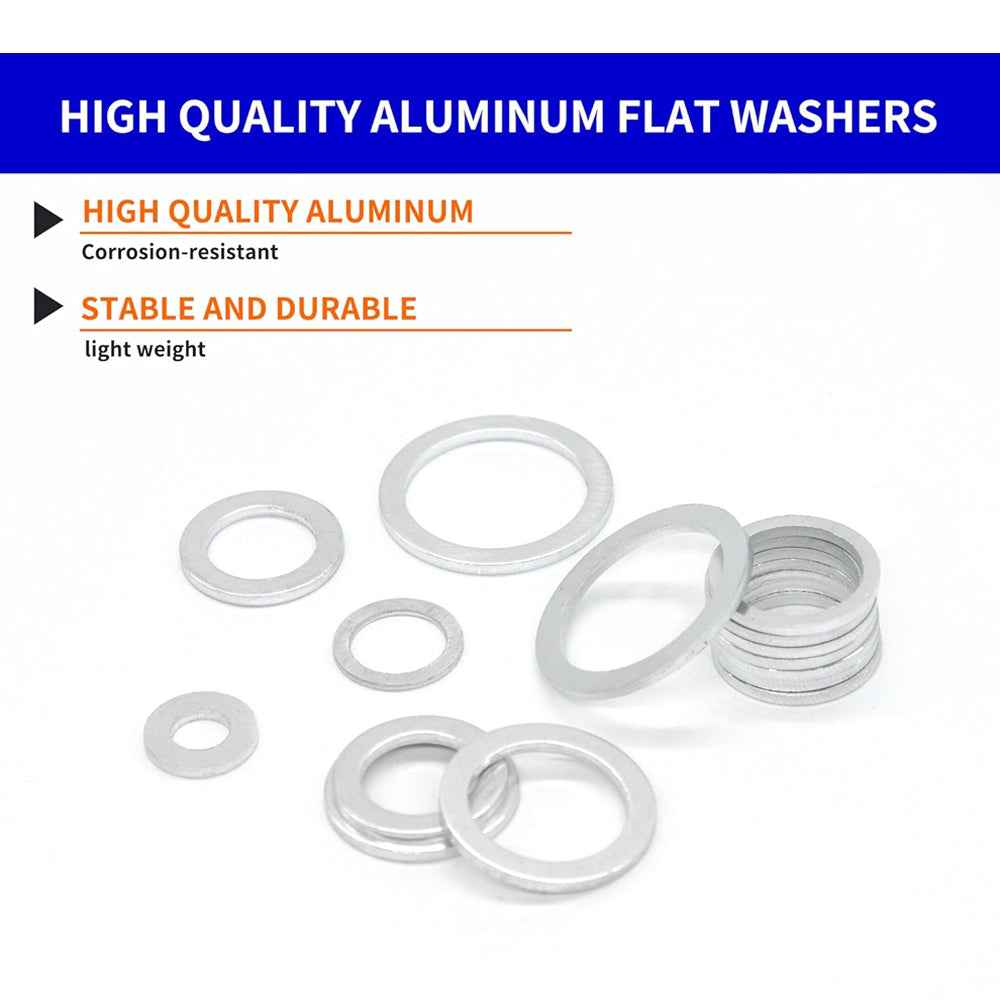 450pcs Aluminum Flat Washers Assortment Kits 18 Sizes M5-M24 Crush Washers