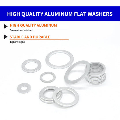 450pcs Aluminum Flat Washers Assortment Kits 18 Sizes M5-M24 Crush Washers