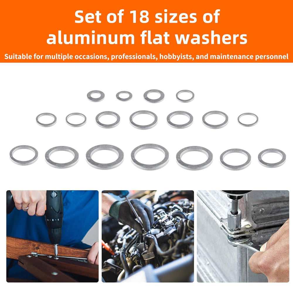 450pcs Aluminum Flat Washers Assortment Kits 18 Sizes M5-M24 Crush Washers