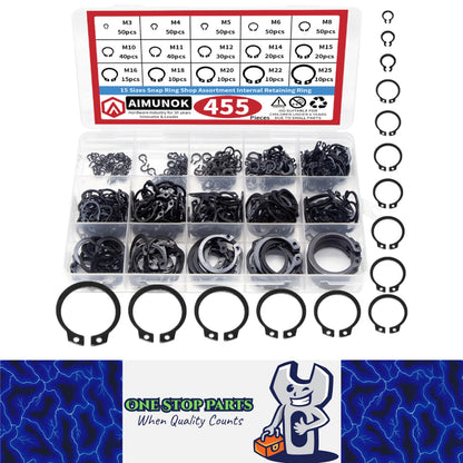 455pcs Carbon Steel External Snap Rings Circlip C-Clip Assortment Kit M3-M25