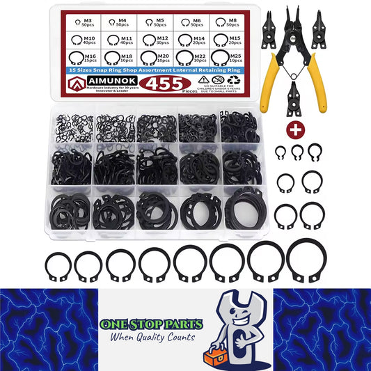 455x Carbon Steel External Snap Ring Circlip C-Clip Kit M3-M25 + Snap Ring Plier