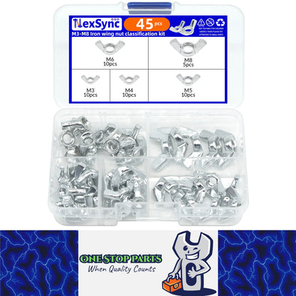 45pcs Wing Nuts Adjusting Thumb Butterfly Lug Nuts Fasteners M3 M4 M5 M6 M8 Kit