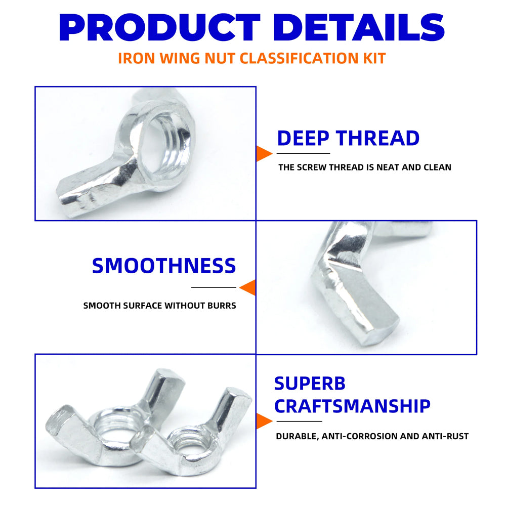45pcs Wing Nuts Adjusting Thumb Butterfly Lug Nuts Fasteners M3 M4 M5 M6 M8 Kit