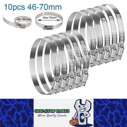 10 x 46-70mm Strong Stainless Steel Hose Clamps wide 12mm x 0.3mm Thick (10pcs)