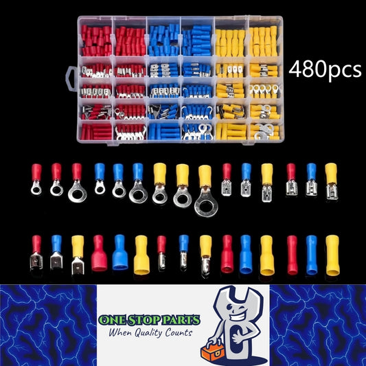 480 Piece Pack Male Female Spade Bullet Terminals Red Blue Yellow
