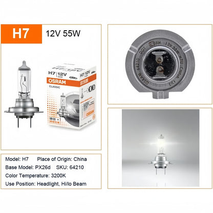 2 x Osram H7 12V 55W Halogen Headlight Bulbs 64210 3200K Car Headlamp Globes