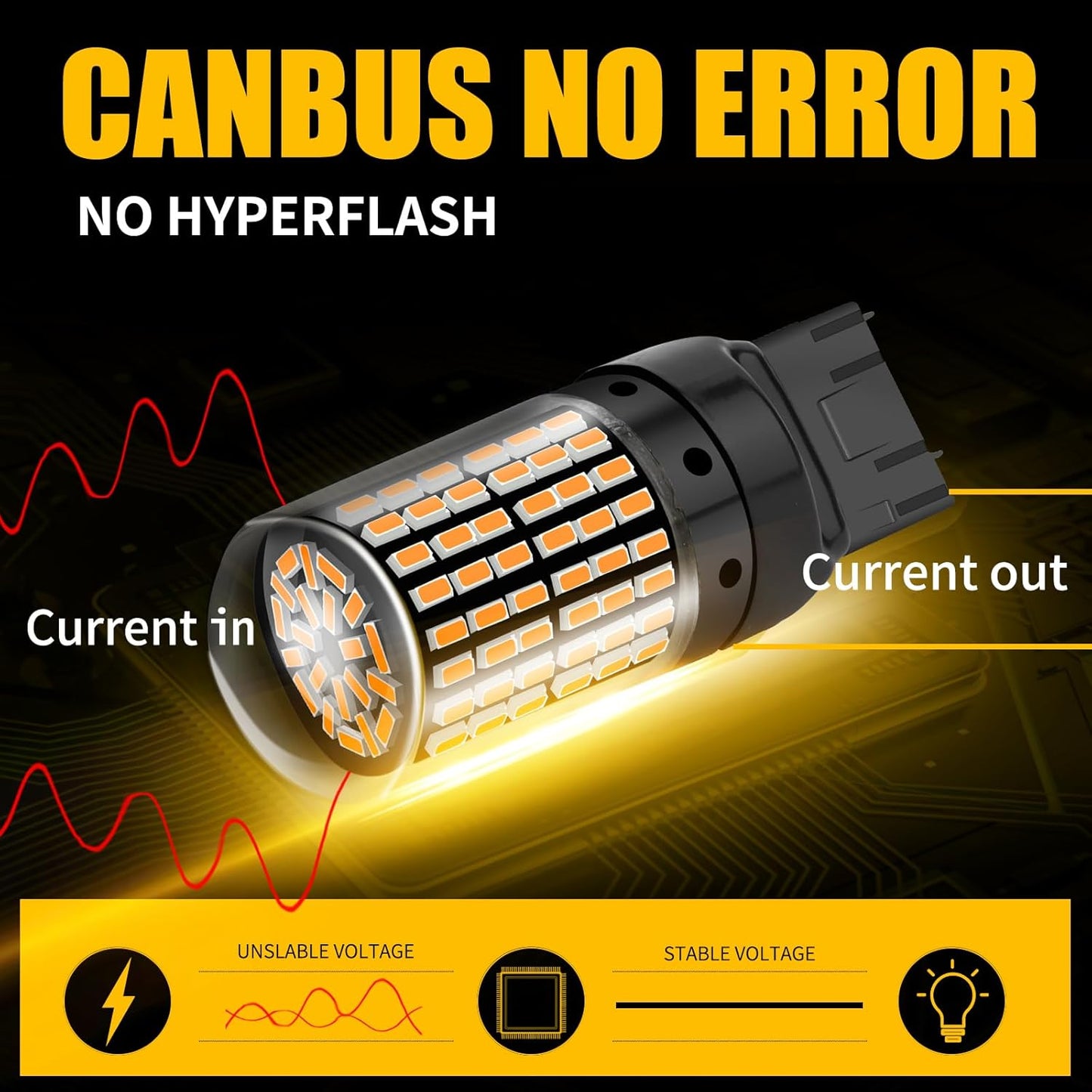 2 x T20 7440 12V 2100LM Amber LED 144SMD CANBUS 360 degree super Bright (2pcs)
