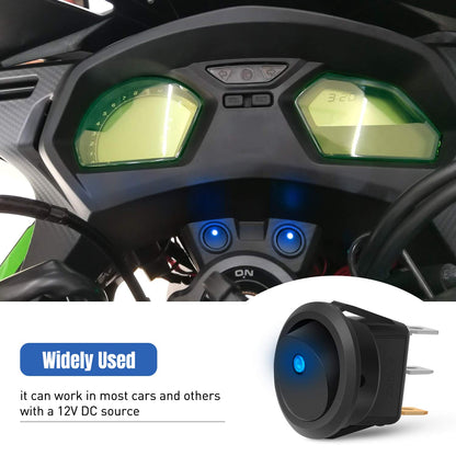 10 x Round Rocker Switch Car Boat Dashboard 3 Pin ON-OFF 12V 20A Switch Blue LED