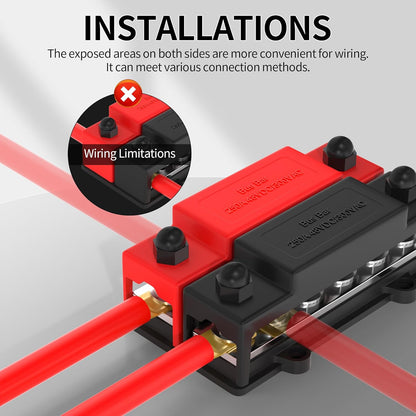 Dual M8 Bus Bar 12V-48V 250A Power Distribution Block 12xM8 Posts Studs Terminal