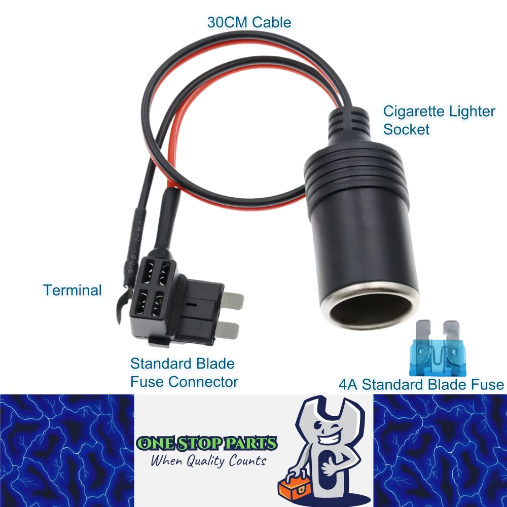 Standard Blade fuse Connector Cigarette Lighter Socket Adapter Cable 4A Fuse