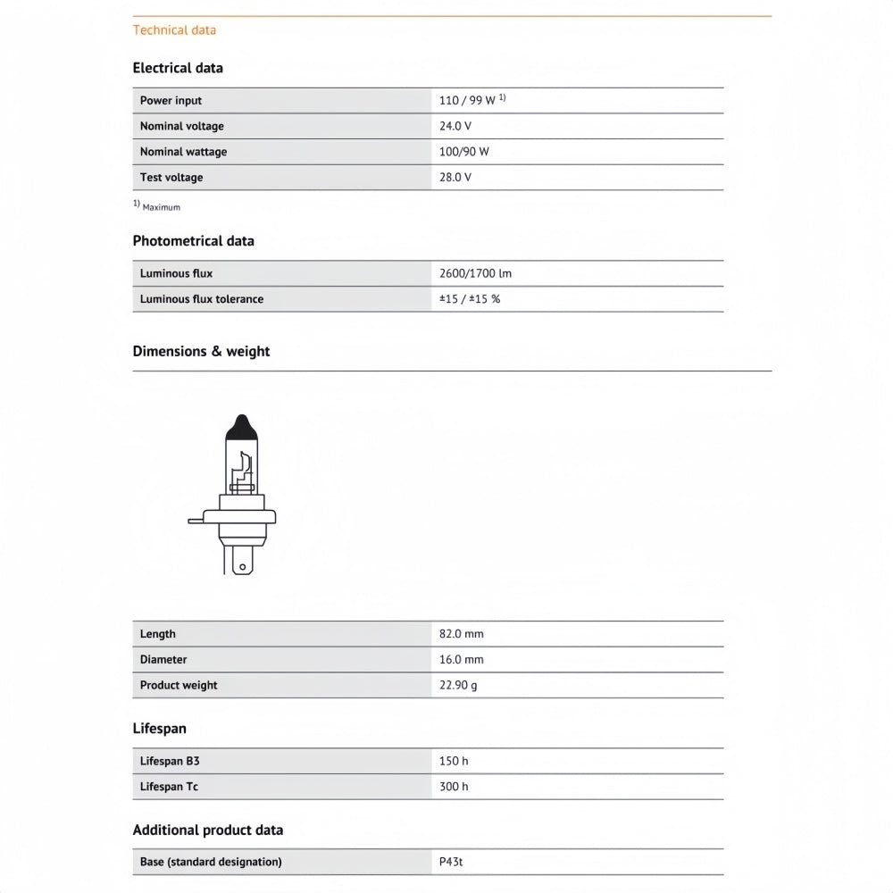 8 x OSRAM 24V H4 100/90W Halogen Globes Hi/Low 3200K HB2 9003 Truck Headlight