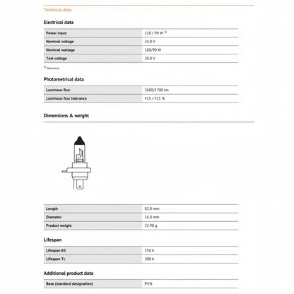8 x OSRAM 24V H4 100/90W Halogen Globes Hi/Low 3200K HB2 9003 Truck Headlight