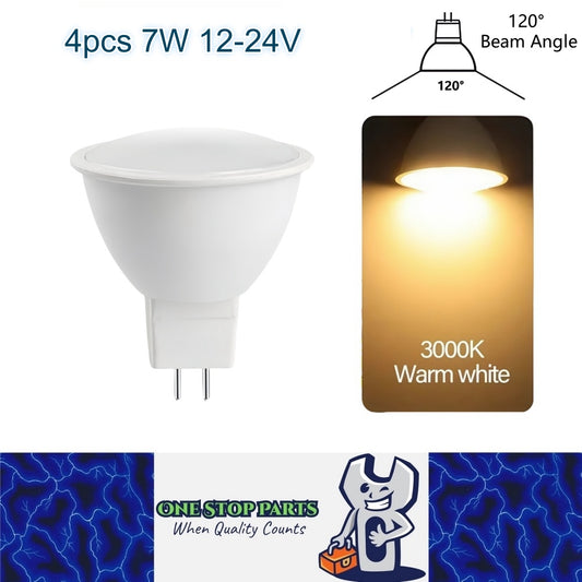 4 x MR16 7W LED Spotlight AC/DC 12V-24V 120 Degree 3000K Warm White Downlight