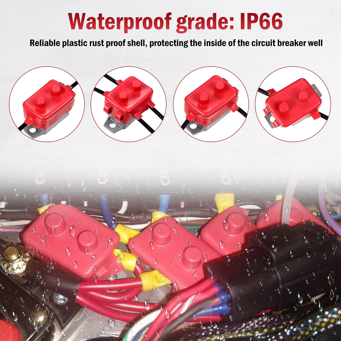 4 x Mini Waterproof Auto Reset 50Amp Circuit Breaker With Dust Boot Covers 4pcs