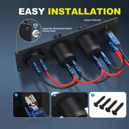 12V 24V 1 Gang Rocker Switch Panel LED Voltmeter Dual USB Port 12V Outlet 4 in 1