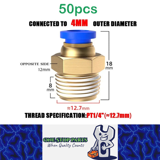 50 x Pneumatic Air Connector Fittings Push to Connect 4mm Tube to 12.7mm Thread