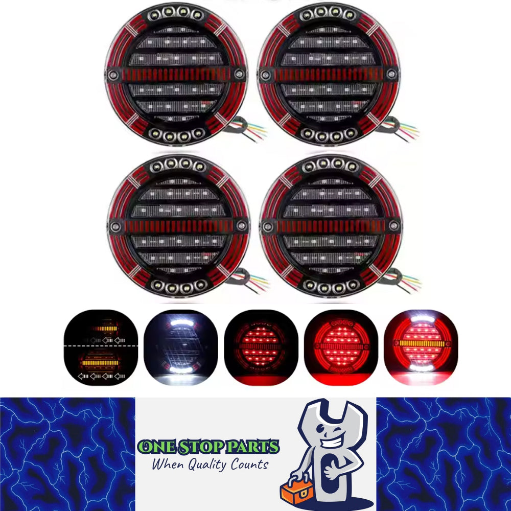 4pcs 4 in 1 LED Tail Light Round 140mm Stop/Tail/Indicator/DRL for Trailer Truck