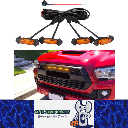 4pcs Car Front LED Grille Lights Amber LED Grill Lights DRL for Toyota Tacoma