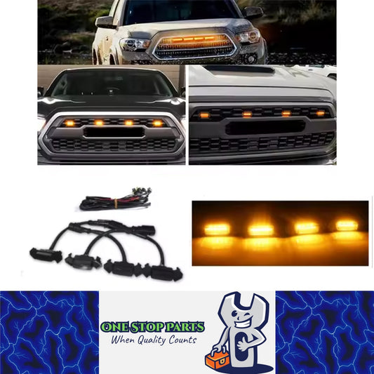 4pcs Car Front LED Grille Lights Amber LED Grill Light DRL for Toyota Tacoma