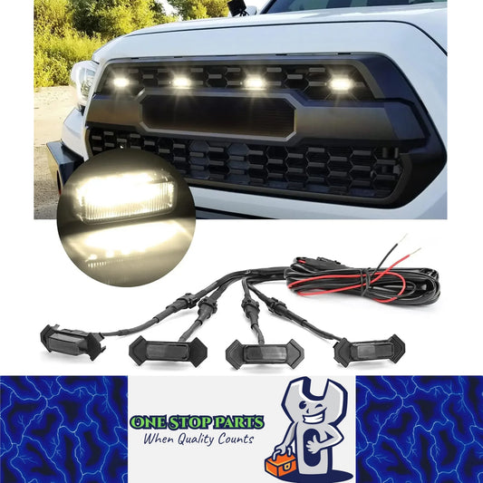 4pcs Car Front LED Grille Lights White LED Grill Lights DRL for Toyota Tacoma