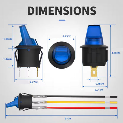 8pcs LED Lighted Toggle Switch Round 20mm 12V 20A ON/Off 3 Pin Car Truck Boat
