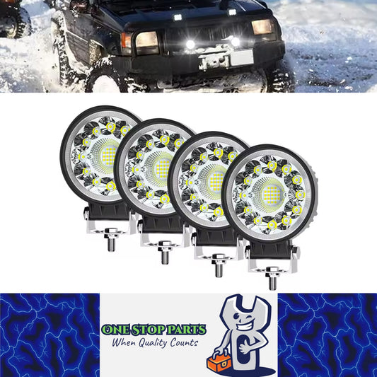 4 x Round LED Work Light 112mm 99W 12-24V 6000K Spot Flood Beam Combo Work Light