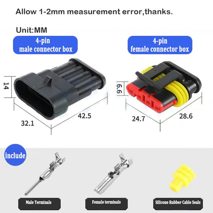 10 Sets 4 Pin Way AMP Waterproof Connector Car Electrical Wire Connectors Plugs