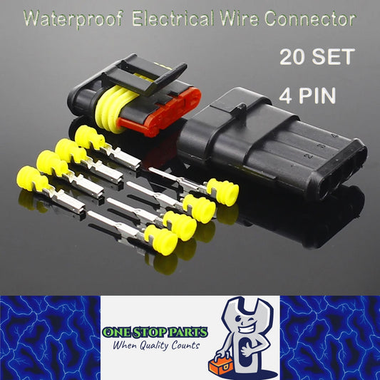20 Sets 4 Pin Way AMP Waterproof Connector Car Electrical Wire Connectors Plugs