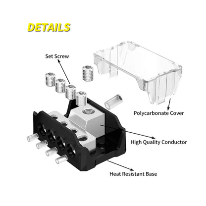 4 Way Power Distribution Block 1x 0/2/4 AWG Gauge in 4 x 4/8/10 Gauge Car Audio
