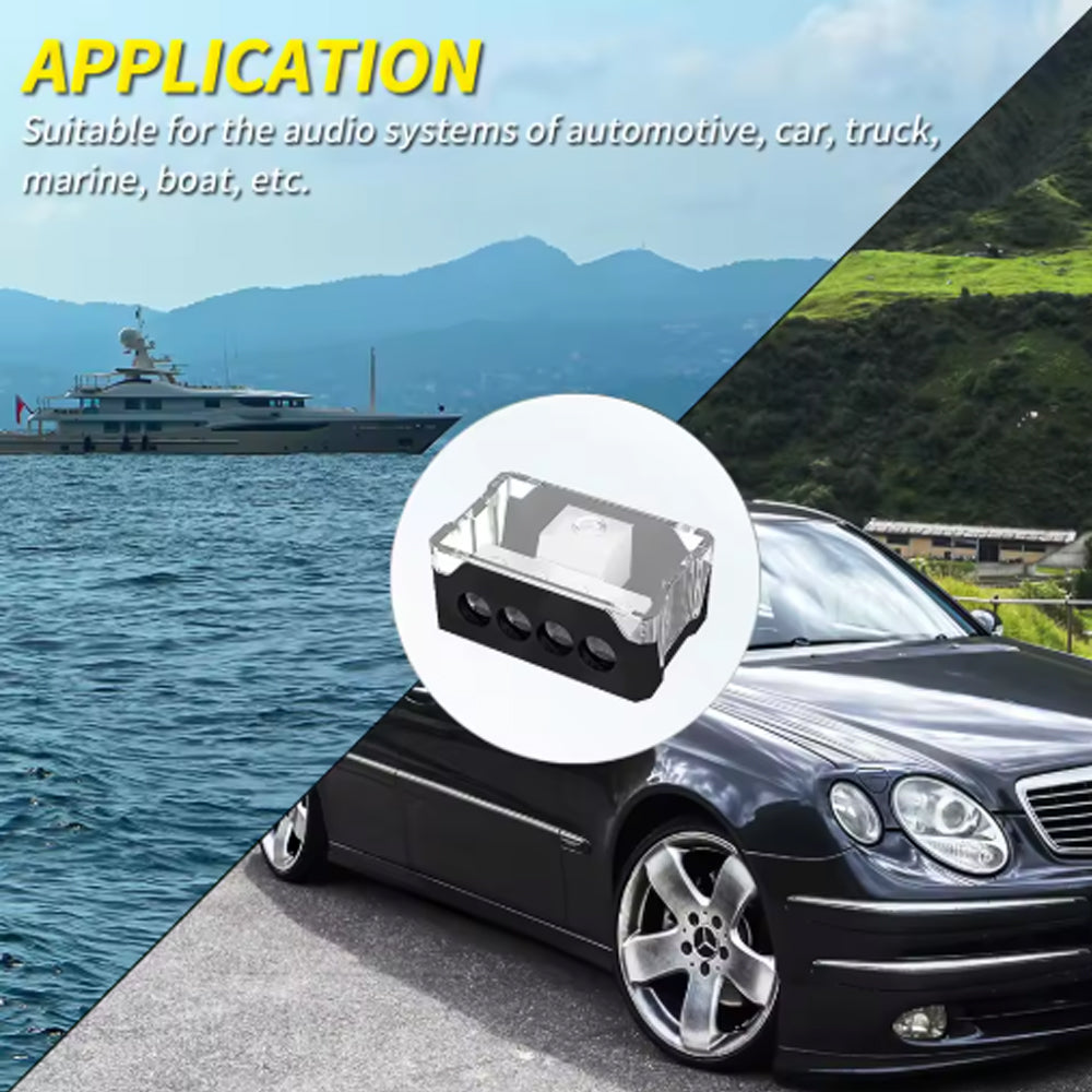 4 Way Power Distribution Block 1x 0/2/4 AWG Gauge in 4 x 4/8/10 Gauge Car Audio