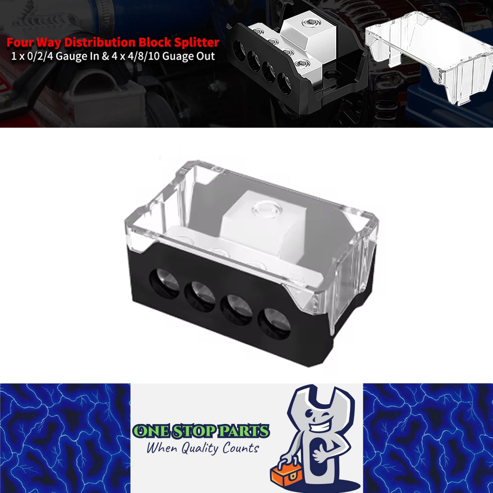 4 Way Power Distribution Block 1x 0/2/4 AWG Gauge in 4 x 4/8/10 Gauge Car Audio