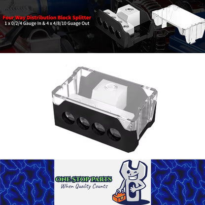 4 Way Power Distribution Block 1x 0/2/4 AWG Gauge in 4 x 4/8/10 Gauge Car Audio