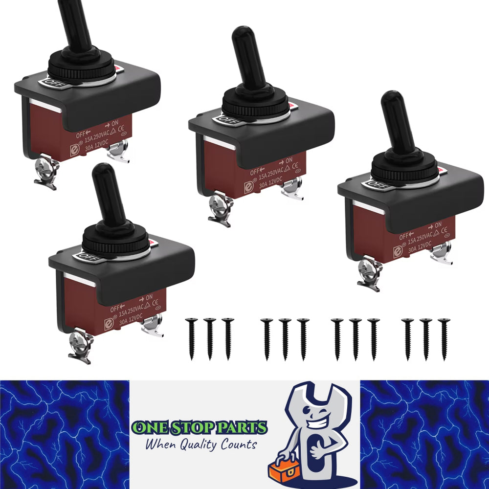 4 x 30A Toggle Switch with Mounting Bracket Panel 12V On/Off 2 Pin SPST Switch